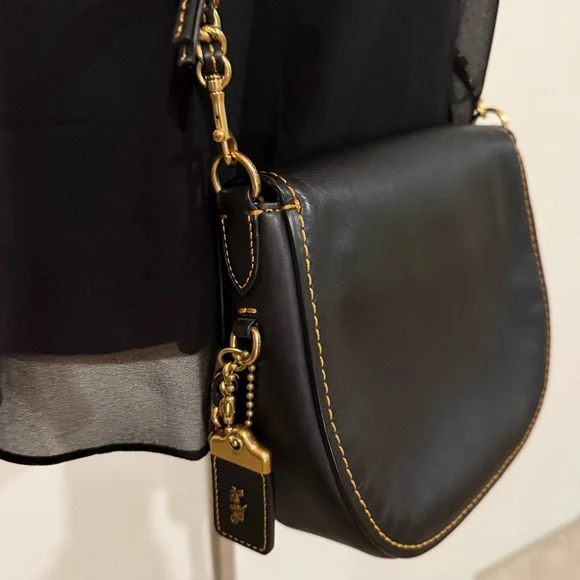 COACH 1941 Turnlock Saddle Crossbody Bag in Black Leather & Metal Braided Strap - Picture 13 of 14